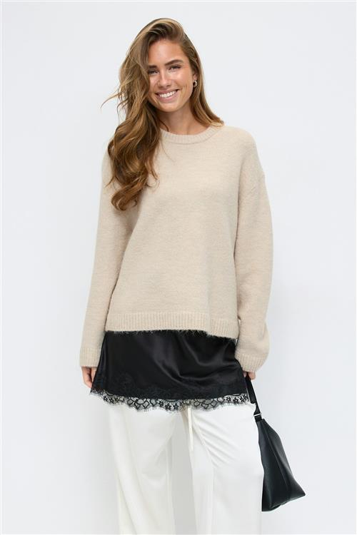 Gina Tricot - Crew neck knitted sweater - Striktrøjer - Beige - M - Dame