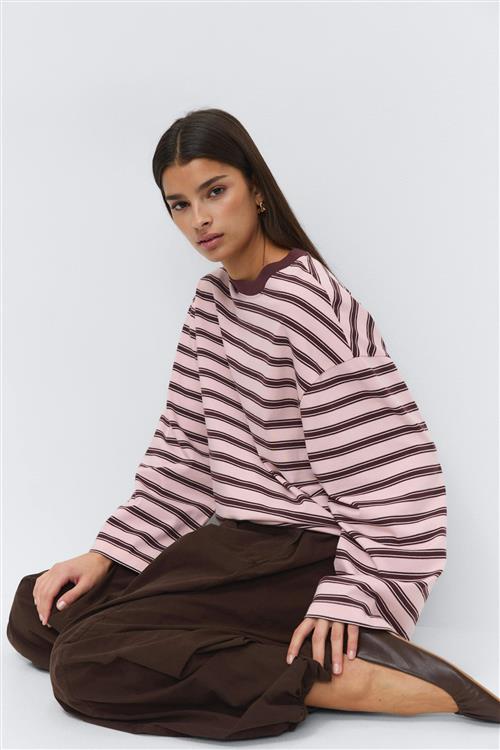 Gina Tricot - Stripe long sleeve tee - Langærmede toppe - Lyserød - XL - Dame