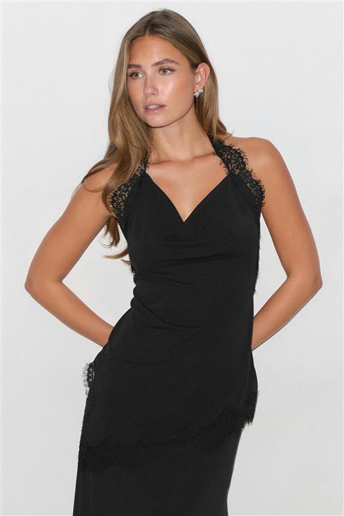 Gina Tricot - Asymmetric lace top - asymmetriske toppe - Sort - M - Dame