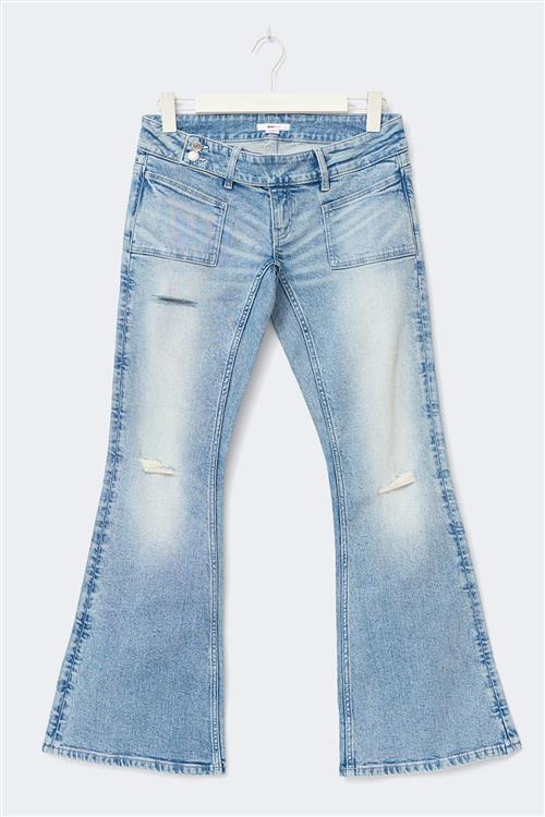 Gina Tricot - 14+ pleated flare jeans petite - flare jeans - Blå - L - Dame