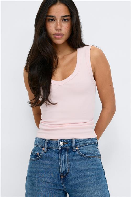 Gina Tricot - Tight v-neck rib tank - Toppe uden ærmer - Lyserød - M - Dame
