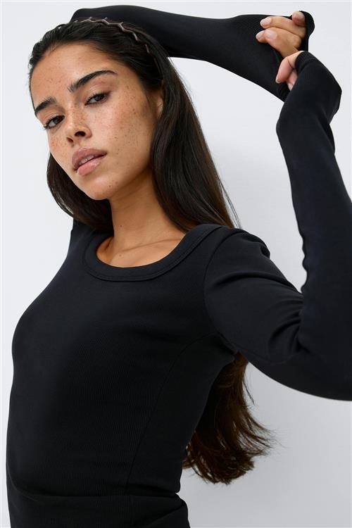 Gina Tricot - Super stretch scoop neck top - Langærmede toppe - Sort - M - Dame