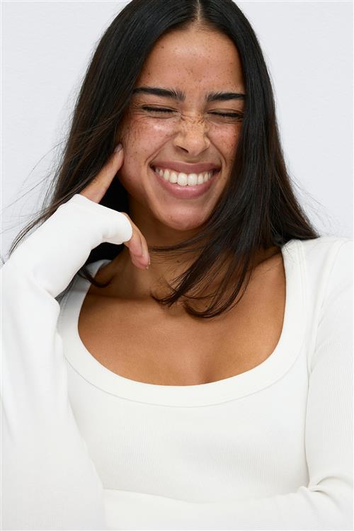 Gina Tricot - Super stretch scoop neck top - Langærmede toppe - Hvid - L - Dame