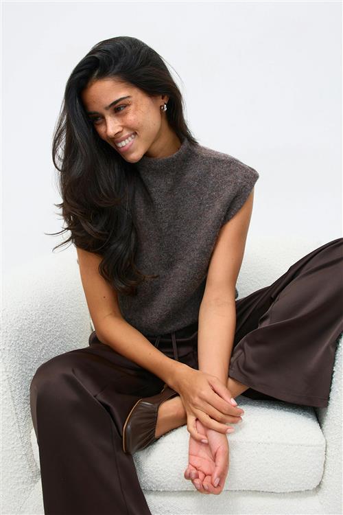 Gina Tricot - Funnel neck knitted top - Kortærmede strikkede trøjer - Brun - M - Dame