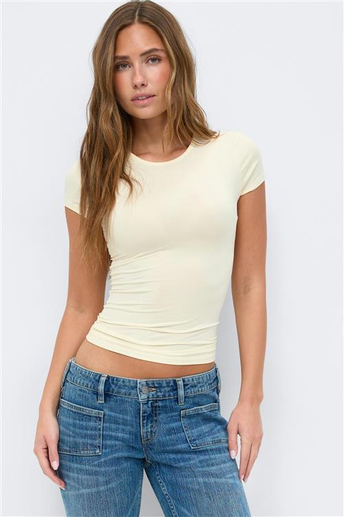 Gina Tricot - Slim fit top - t-shirts - Gul - L - Dame