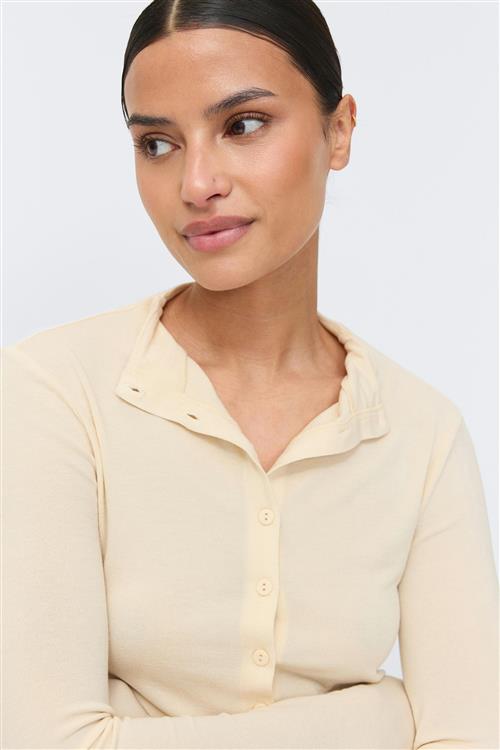 Gina Tricot - Button down funnel neck top - Langærmede toppe - Gul - S - Dame
