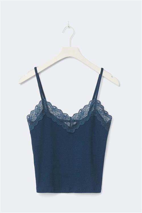 Gina Tricot - 14+ lace detail tank top - Toppe - Blå - XXS - Dame