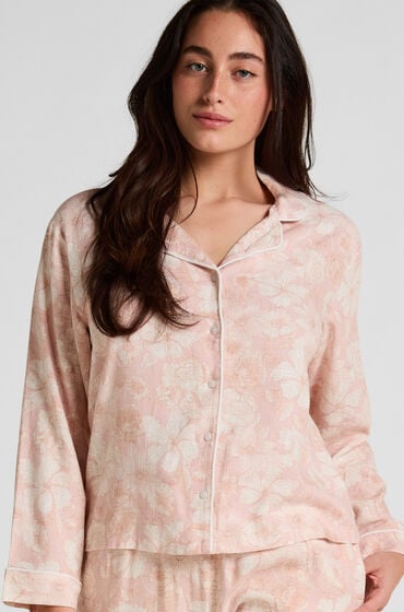 Hunkemöller Hør Pyjamasjakke med Blomsterprint Lyserød