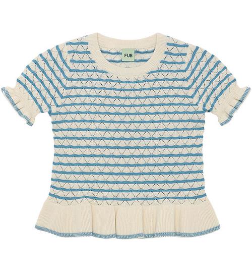 FUB T-shirt - Strik - Ecru/Sea m. Hulmønster