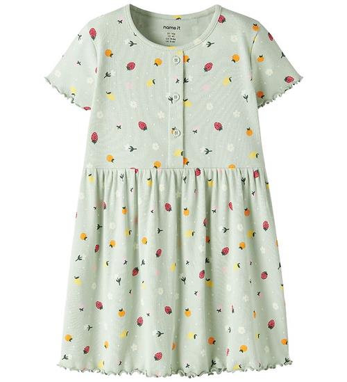 Name It Kjole - Rib - NmfVemia - Pale Aqua/Fruit Flowers