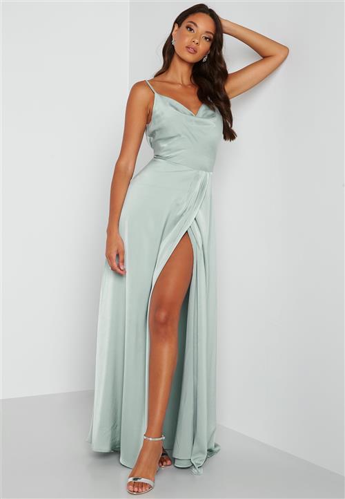 Bubbleroom Occasion Waterfall High Slit Satin Gown