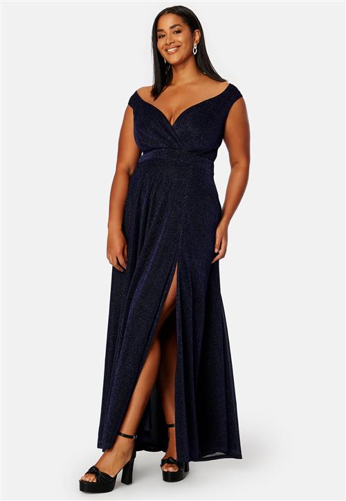 Goddiva Curve Glitter Wrap Front Maxi Curve Dress With Split