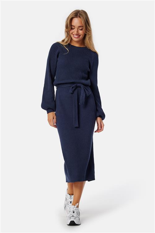 BUBBLEROOM Round Neck Rib Knitted Midi Dress