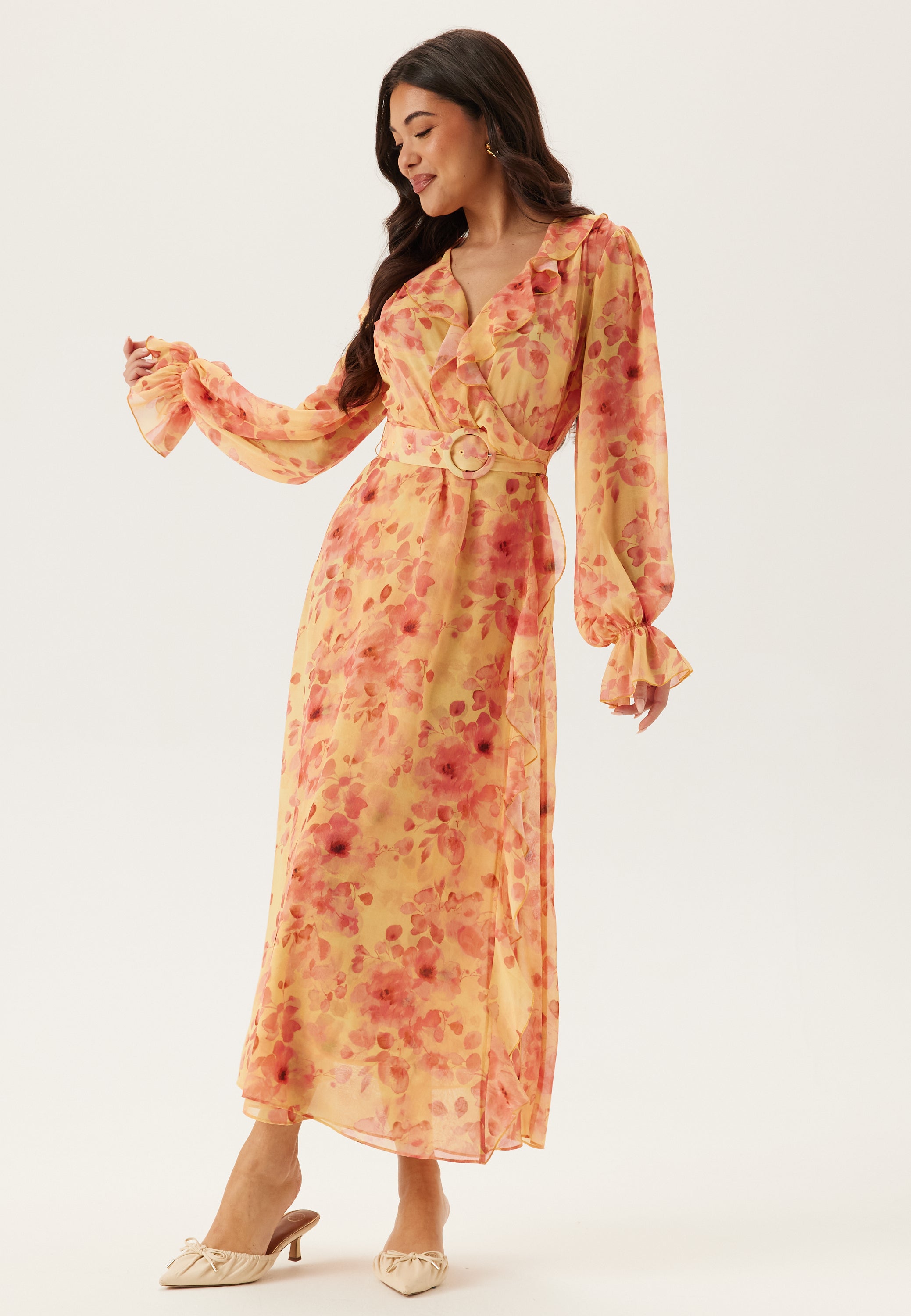 Bubbleroom Occasion Belted Chiffon Midi Dress