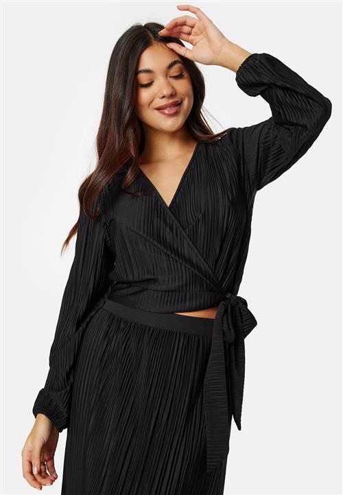 BUBBLEROOM Pleated Long Sleeve Wrap Top