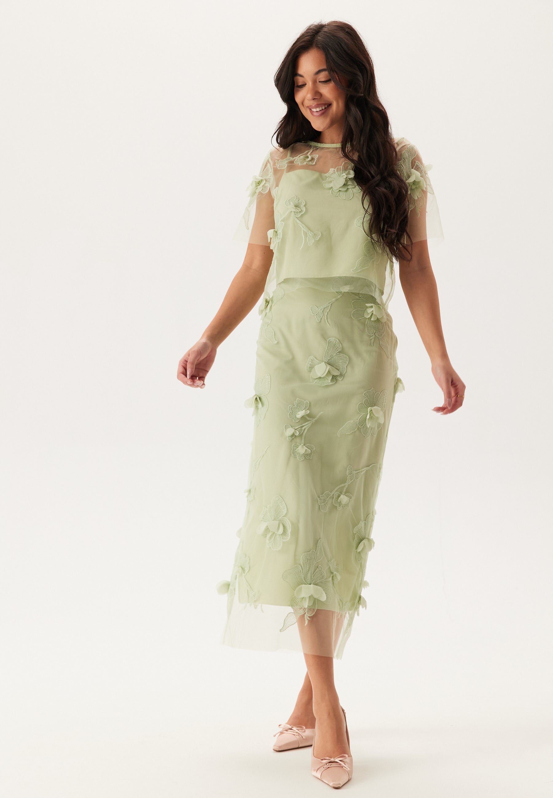 Bubbleroom Occasion 3D Floral Straight Ankle Skirt