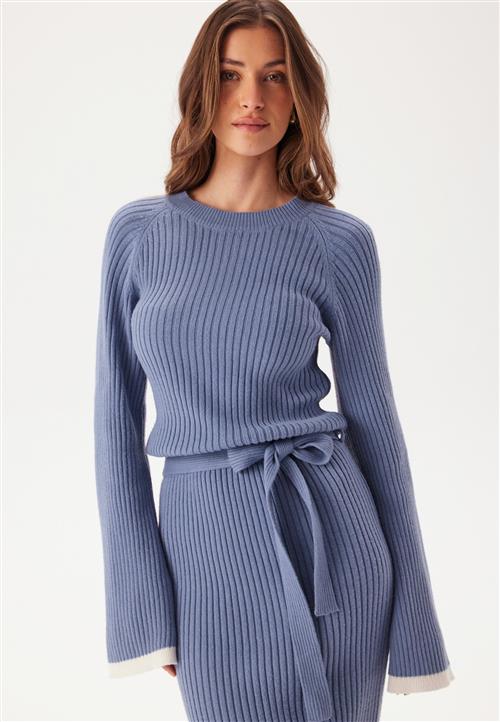 BUBBLEROOM Round Neck Rib Knitted Maxi Dress