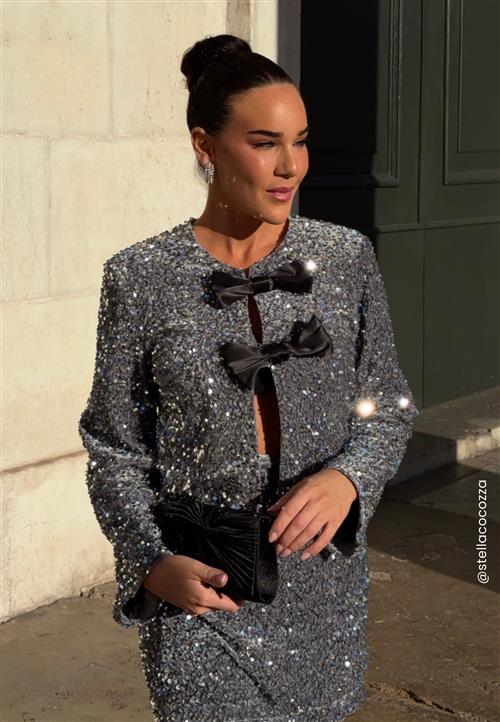 Bubbleroom Occasion Bow Sequin Velvet Jacket