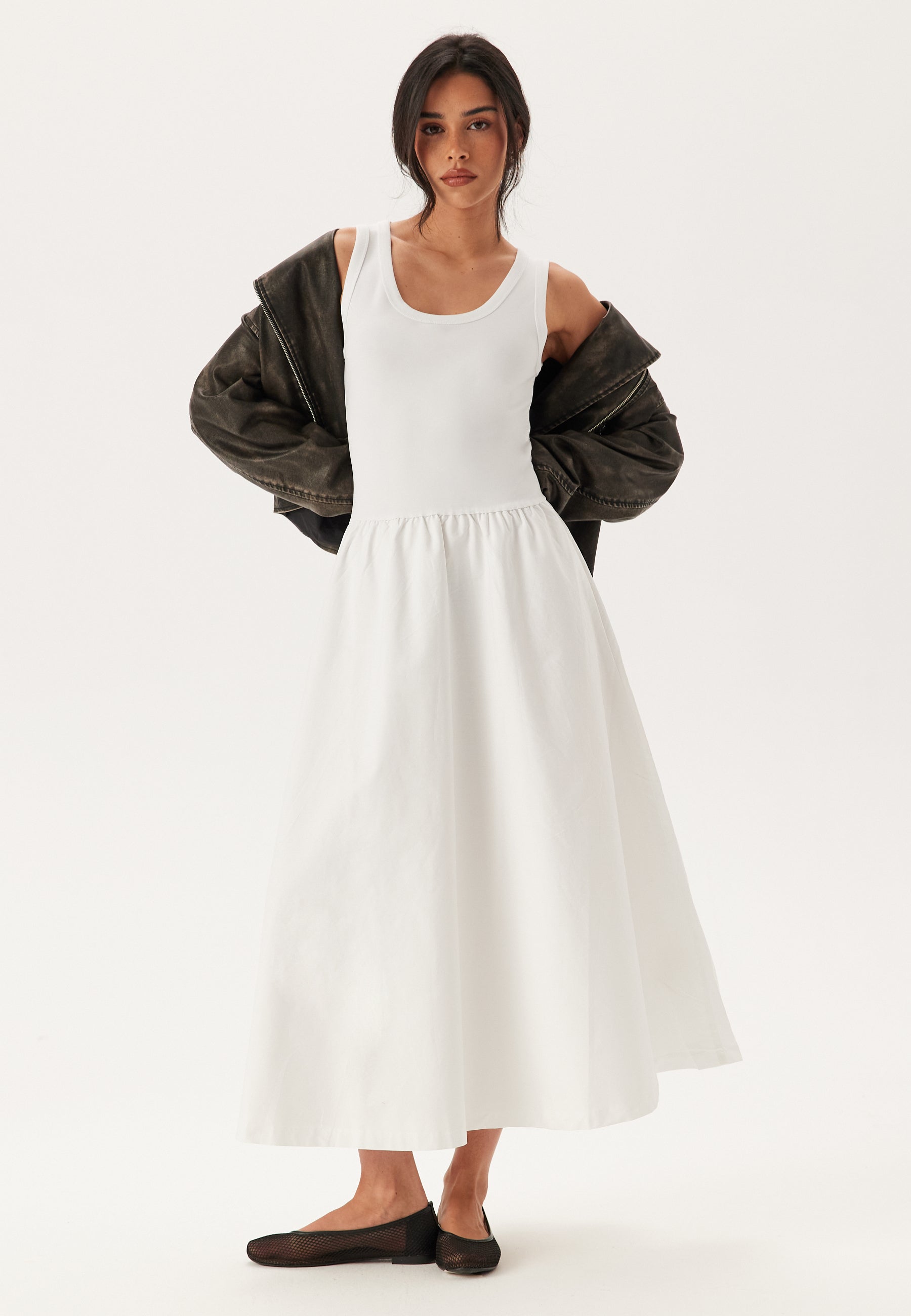 GANT Midi Jersey Woven Combo Dress