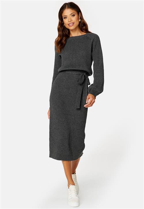 BUBBLEROOM Round Neck Rib Knitted Midi Dress