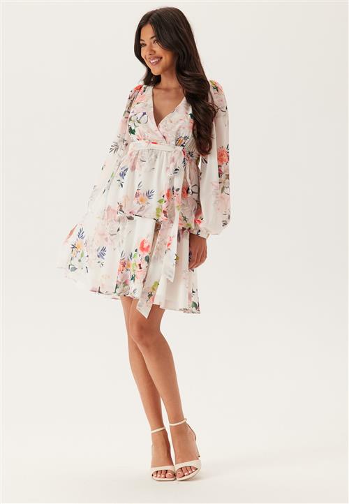 Goddiva Floral Long Sleeve Tiered Skater Dress
