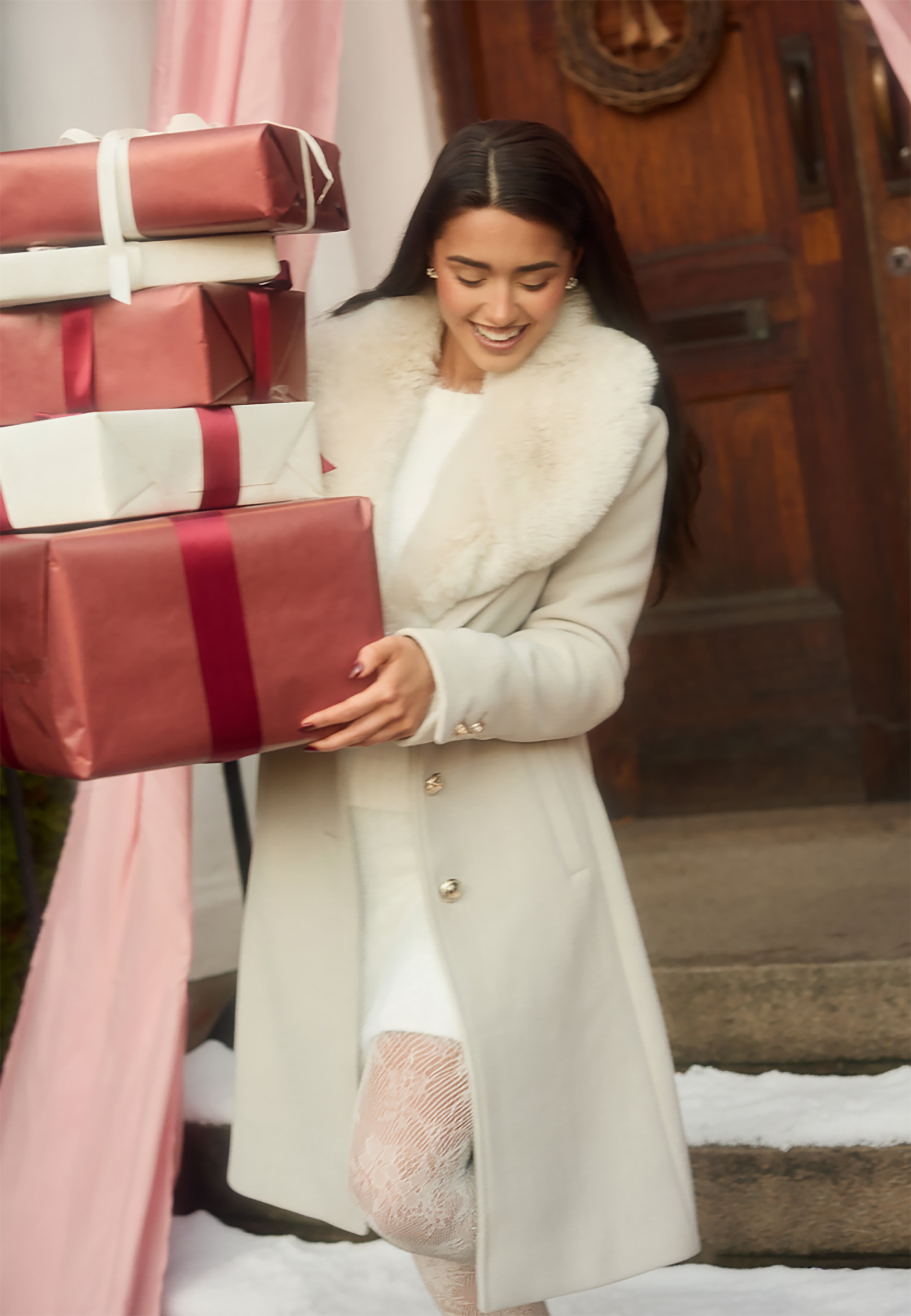 Chiara Forthi Fur Collar Wool Blend Coat