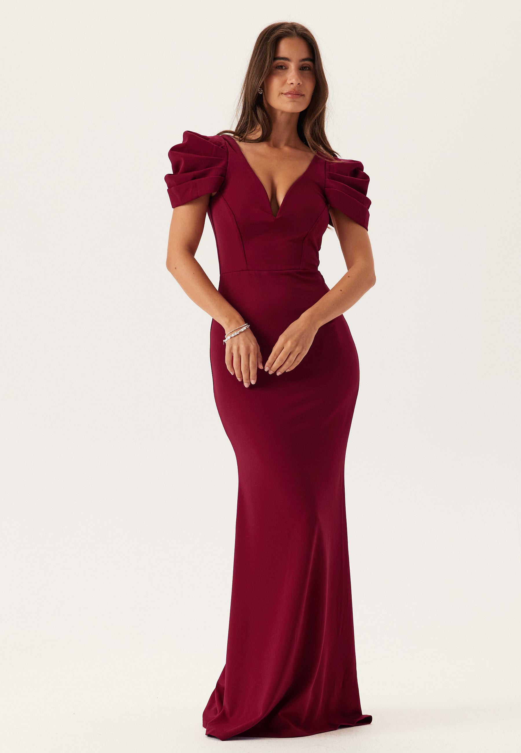 Goddiva Pleated Sleeve Maxi Dress