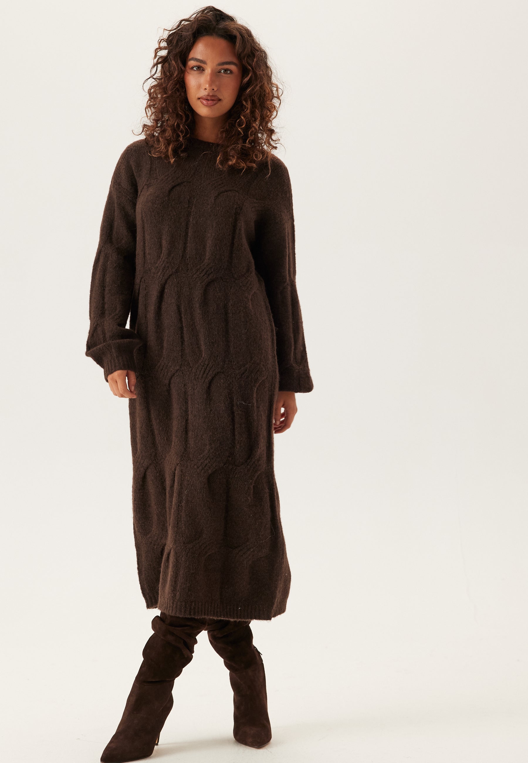 Pieces Pcjenna Ls Cable Knit Midi Dre