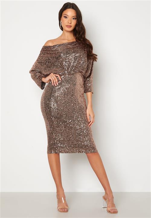 Goddiva Sequin Cowl Neck Midi Dress