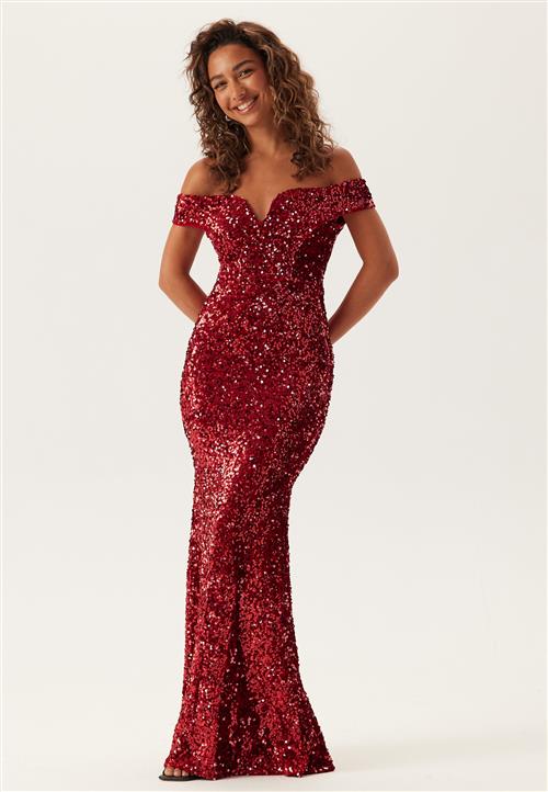 Goddiva Sequin Velvet Sweetheart Maxi Dress