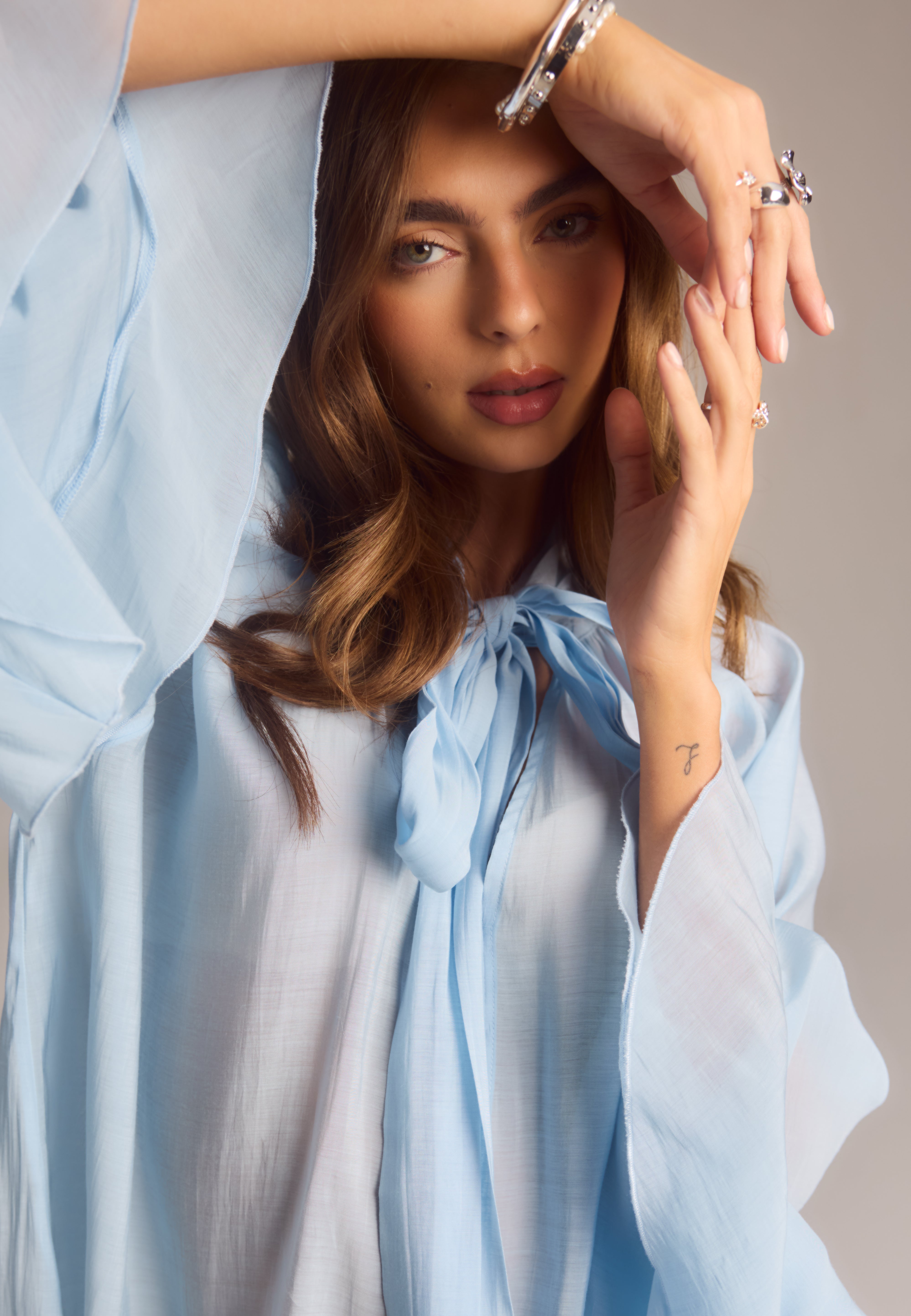 BUBBLEROOM Wide Sleeve Bow Blouse