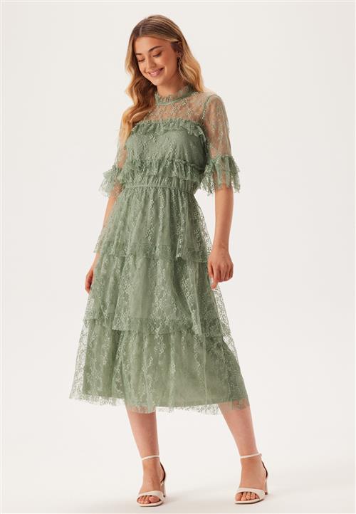 BUBBLEROOM Frill Lace Midi  Dress