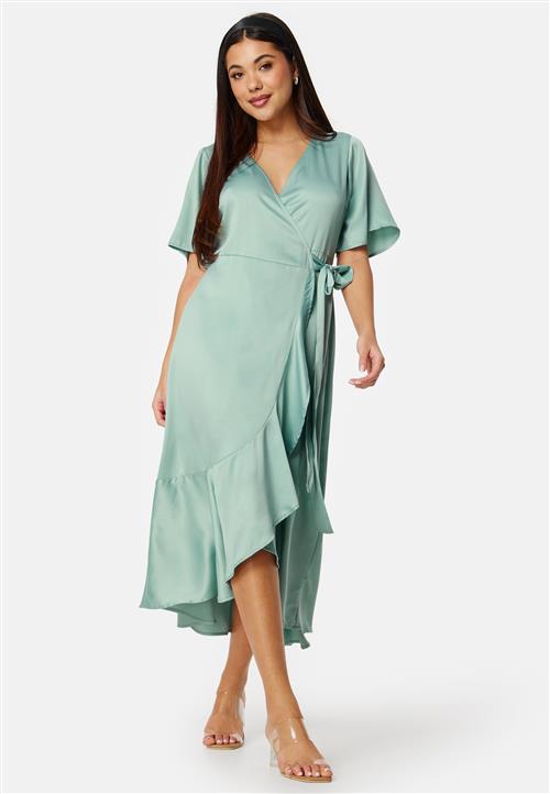 Bubbleroom Occasion Frill Wrap Satin Midi Dress