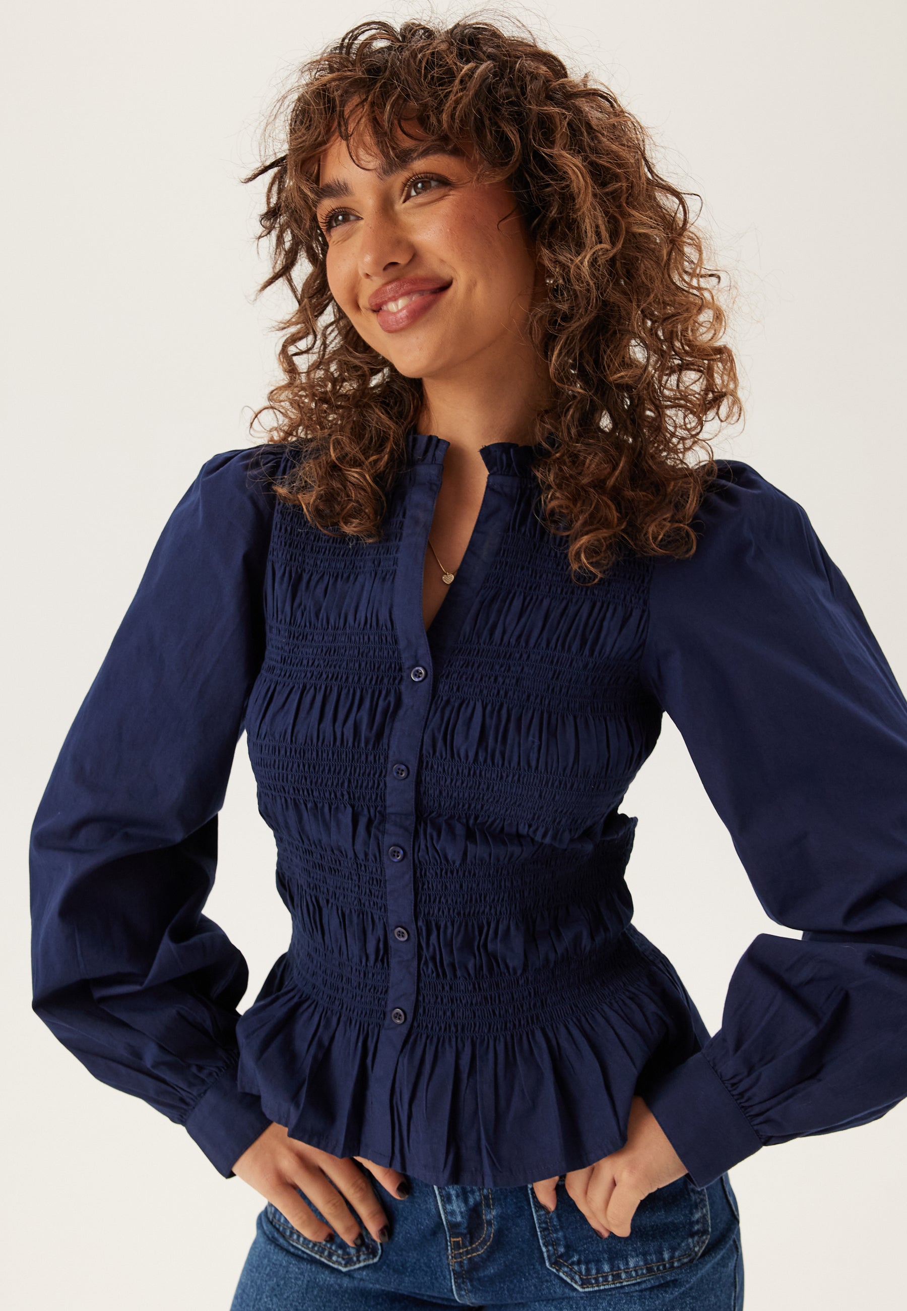 BUBBLEROOM V-neck Cotton Smock Blouse