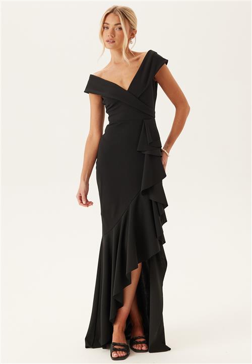 Goddiva Bardot Frill Maxi Dress
