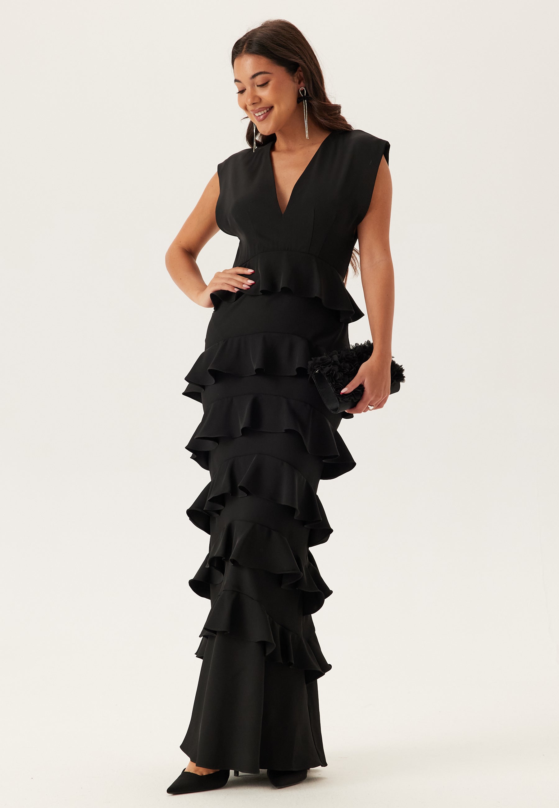 Bubbleroom Occasion Deep V-Neck Flounce Gown