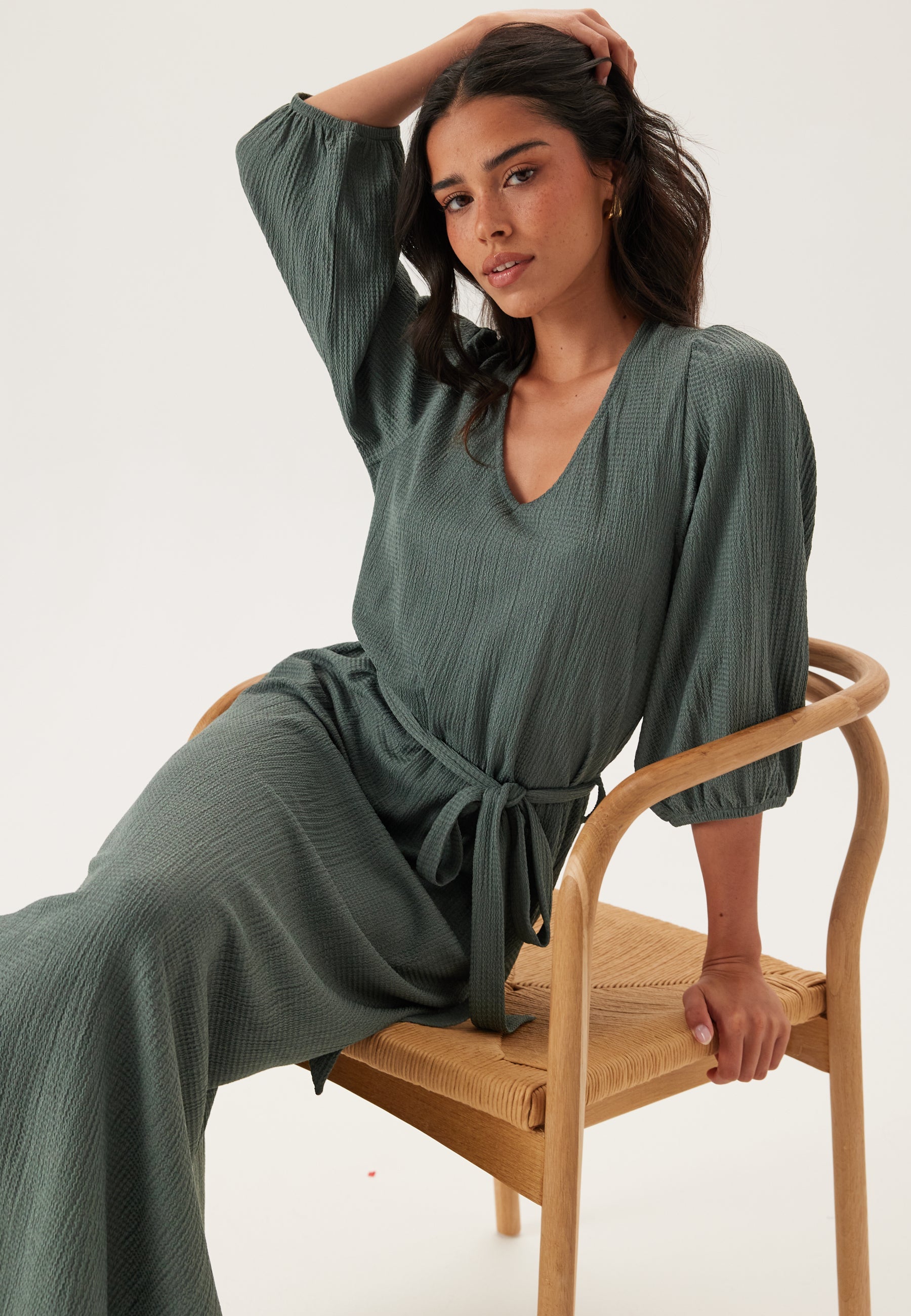 Happy Holly Structured Puff Sleeve Midi Dress