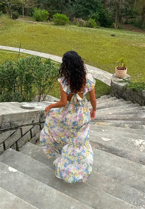 Bubbleroom Occasion Frill Tie Back Maxi Dress