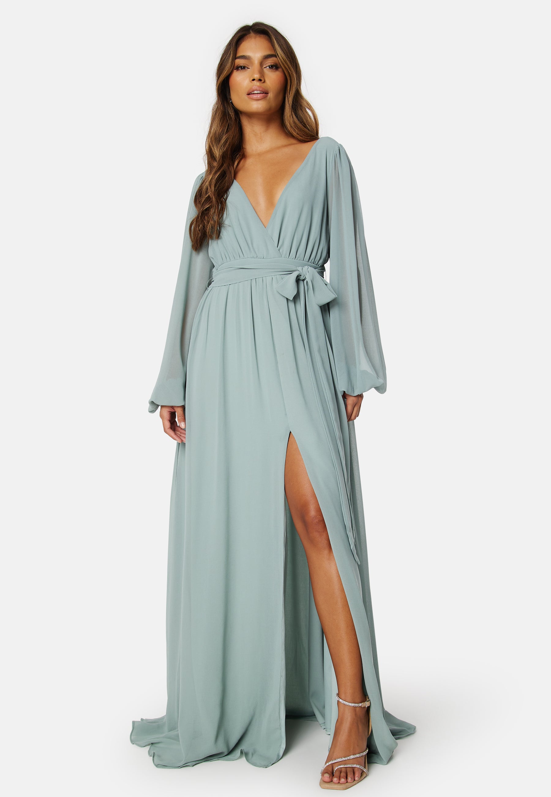 Goddiva Long Sleeve Chiffon Dress