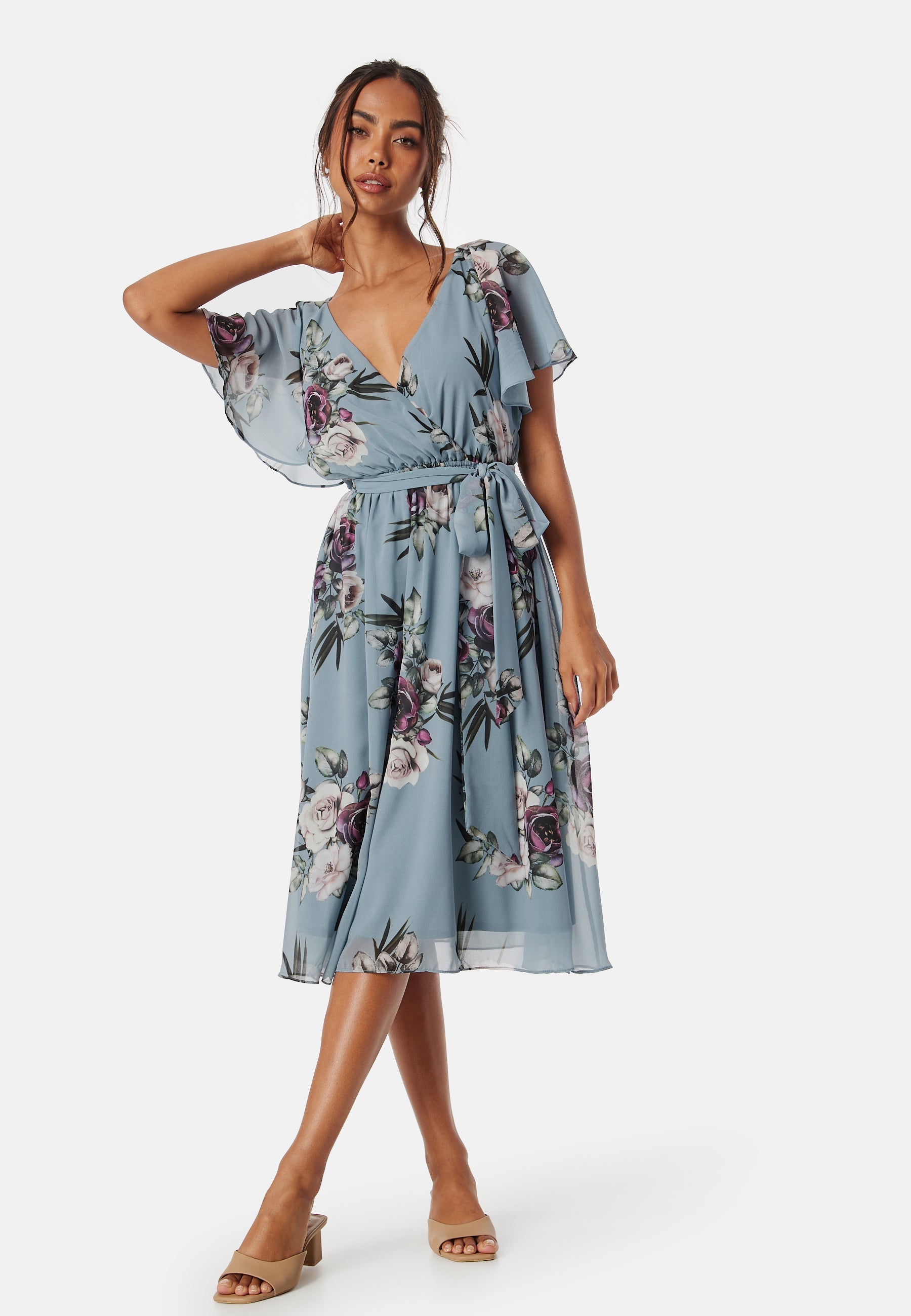 Goddiva Flutter Floral Midi Dress