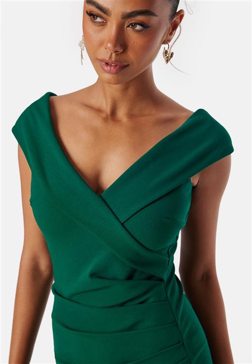 Goddiva Bardot Pleat Maxi Split Dress