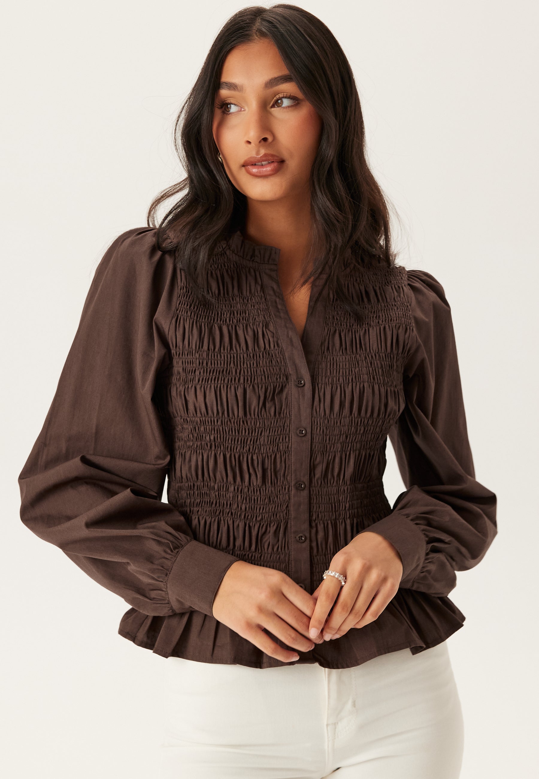 BUBBLEROOM V-neck Cotton Smock Blouse