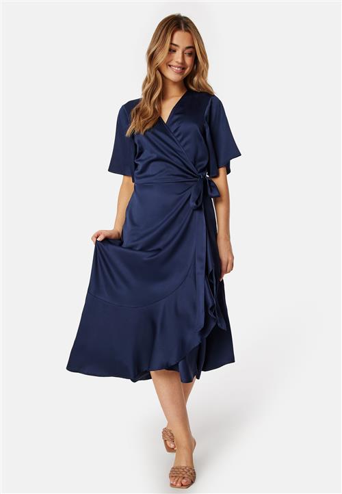 Bubbleroom Occasion Frill Wrap Satin Midi Dress