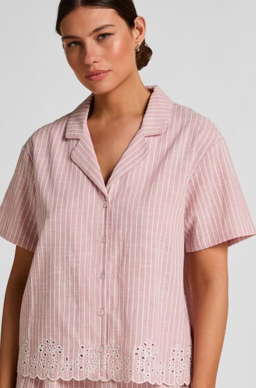 Hunkemöller Stribet Pyjamas Jakke i Bomuld Lyserød