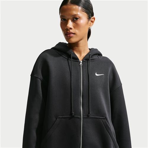 Oversized Nike Phoenix-hættetrøje med lynlås til kvinder - sort
