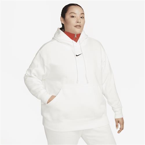 Oversized Nike Phoenix Fleece-pullover-hættetrøje til kvinder (plus size) - hvid