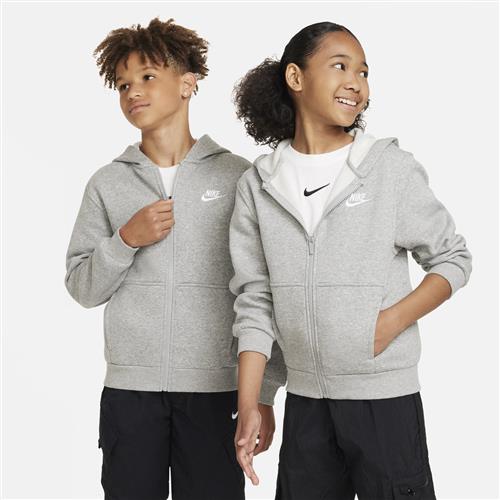 Nike Club Fleece-hættetrøje med fuld lynlås til større børn - grå