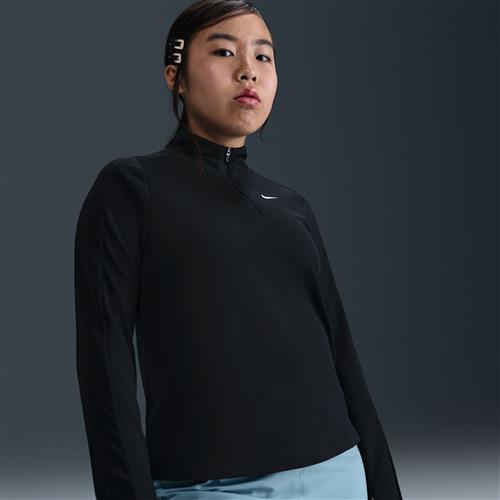 Langærmet Nike Dri-FIT-trøje med 1/2 lynlås til større børn (piger) (udvidet størrelse) - sort