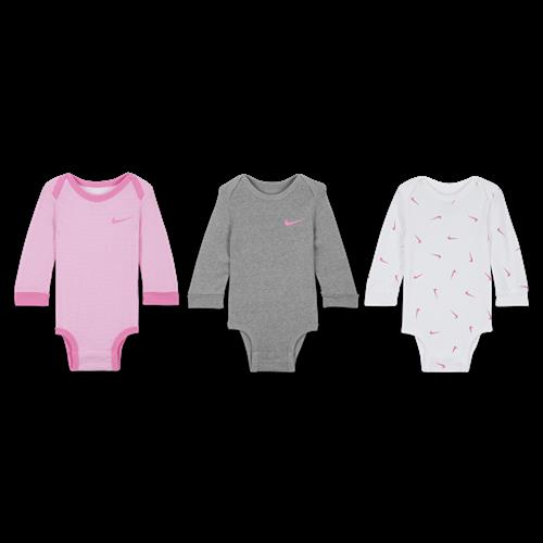Langærmede Nike Baby Essentials-bodysuits til babyer (pakke med 3 stks.) - hvid