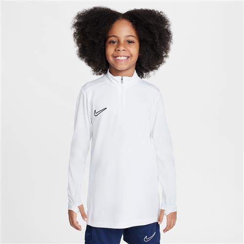 Nike Academy Dri-FIT-fodboldtræningstrøje med lange ærmer og 1/4 lynlås til større børn - hvid